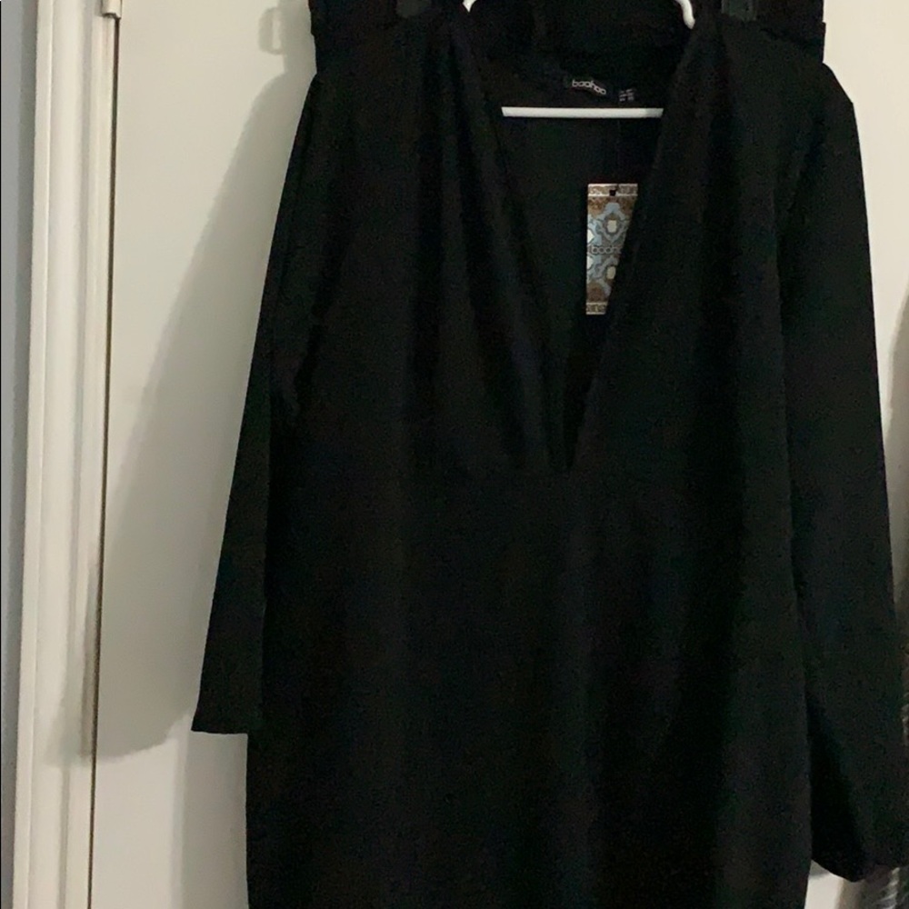 Plus plunge wrap midi black dress